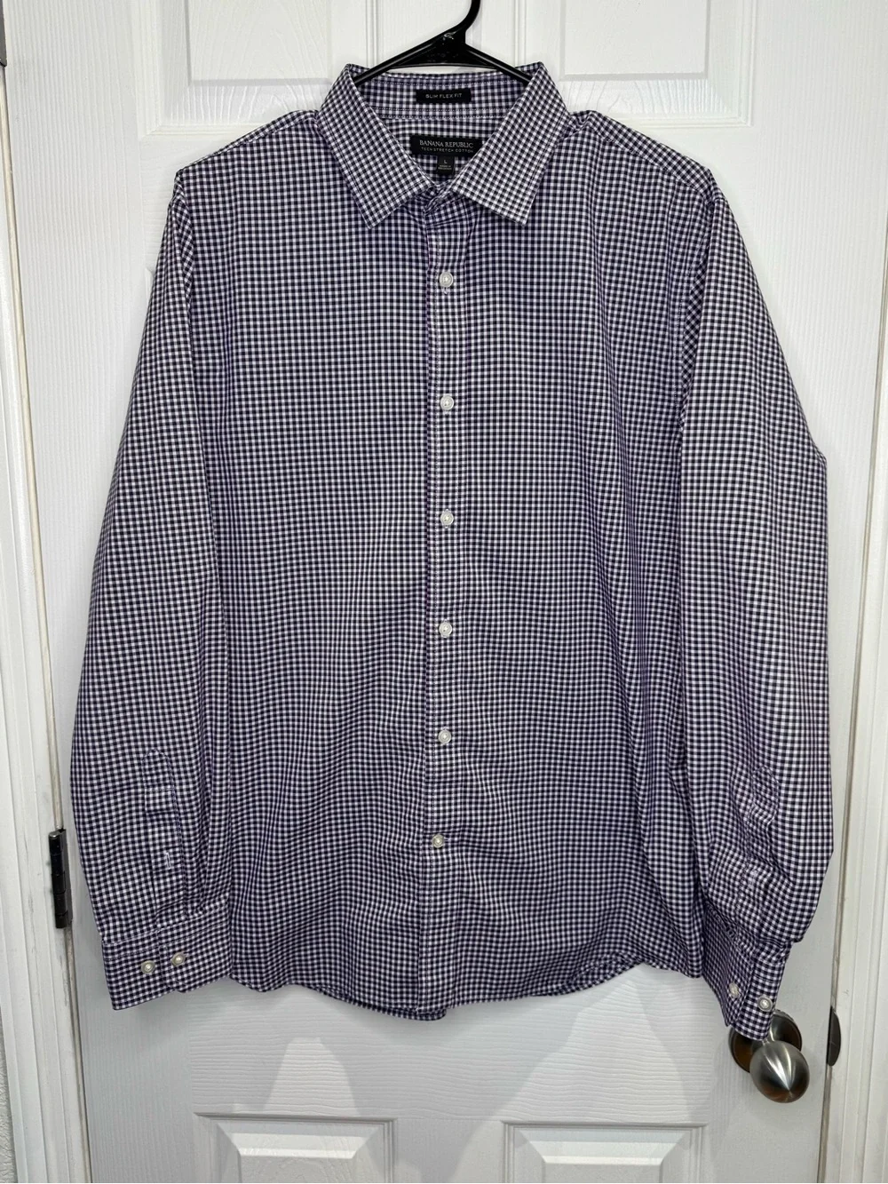 Banana Republic Slim Flex Fit Men's Large Long Sleeve Button Down Purple Black